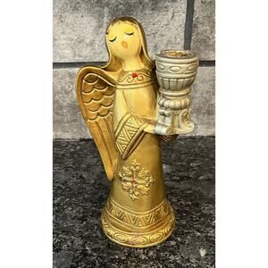 Vintage Schmid Bros Resin Angel Candlestick Taper Candleholder Gold & Silver